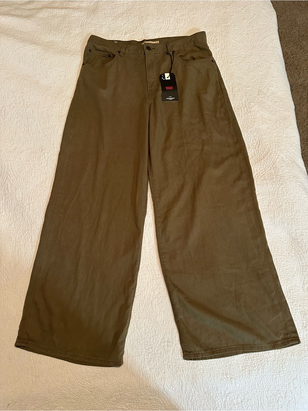 Levi’s XL Straight Lightweight Linen Wide Leg Olive Green Pants 30 NWT - Picture 4 of 9